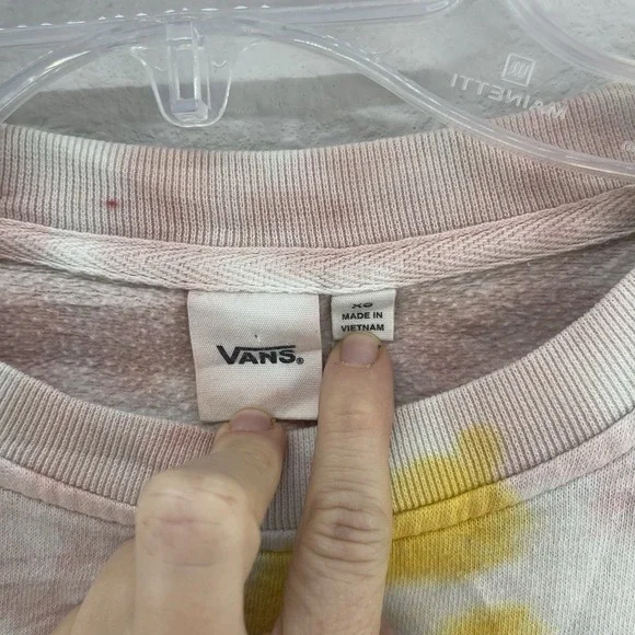 Vans Women's Tie Dye Cropped Sweatshirt XS Elastic Cuff Yellow Pink Purple Skate - Picture 3 of 9